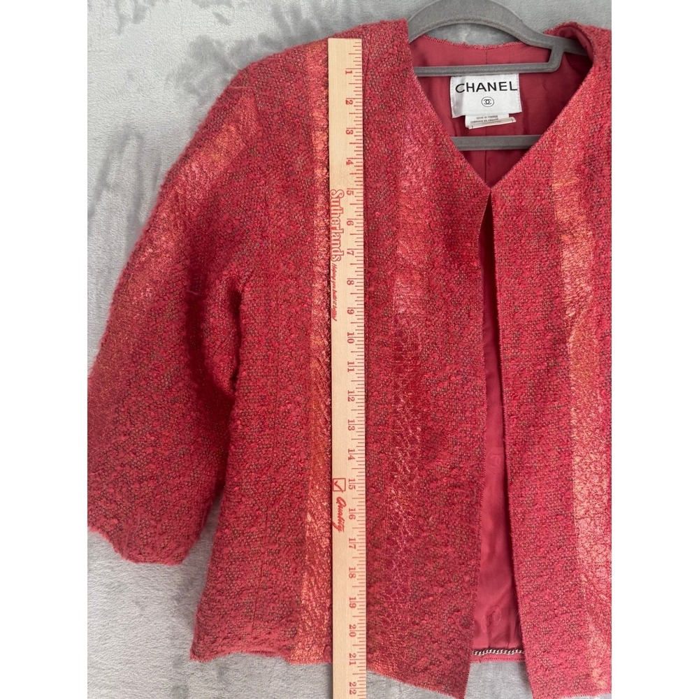 Chanel 99P Pink Salmon Metallic Tweed Belted Jacket P13210V07517 FR 40 US 4 6 8 - Picture 6 of 12